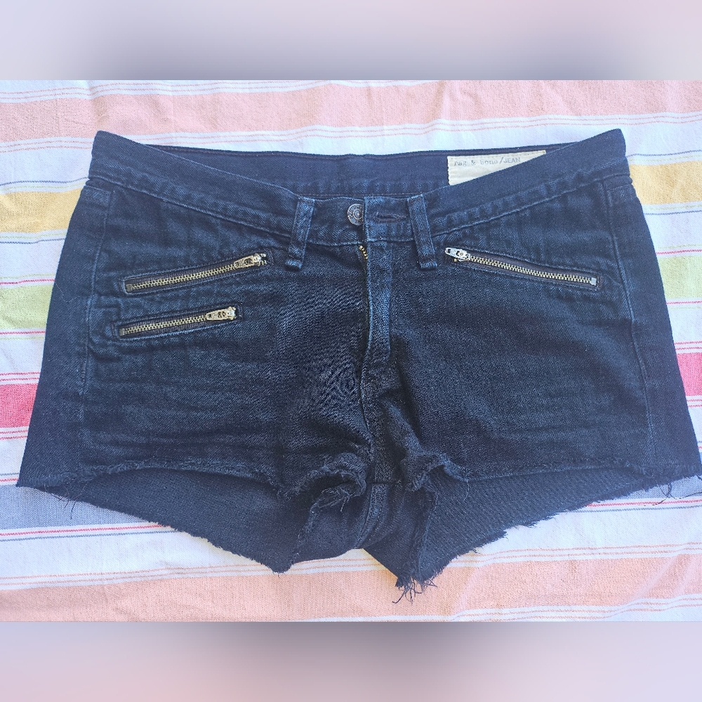 rag & bone Midnight Blue Jean Shorts with Gold Zippers